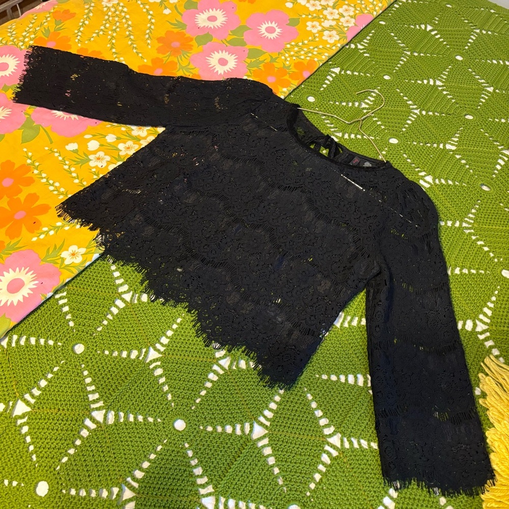 Black lace crop top, layering piece, xs